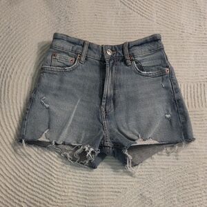 Zara Distressed Light Blue Denim Shorts